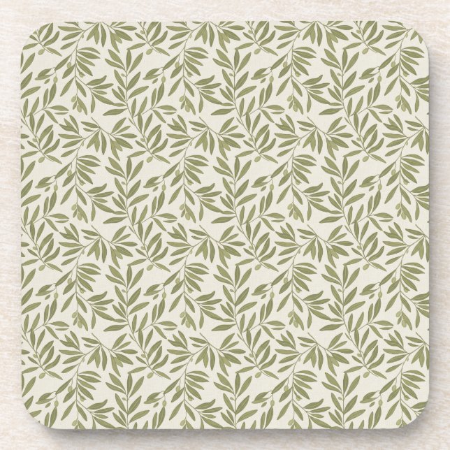 Minimal Olive Branch Pattern Coaster (Front)