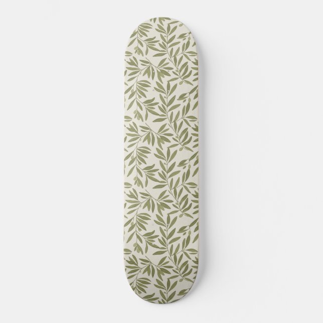 Minimal Olive Branch Pattern Skateboard (Front)