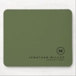 Minimal Olive Classic Monogram Mouse Mat<br><div class="desc">Minimalist monogram design with classic black monogram medallion in a classic font with personalized name and title below on a simple olive green background. Personalize for your custom use.</div>