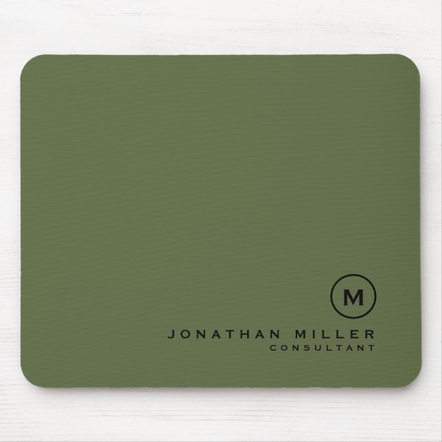 Minimal Olive Classic Monogram Mouse Mat (Front)
