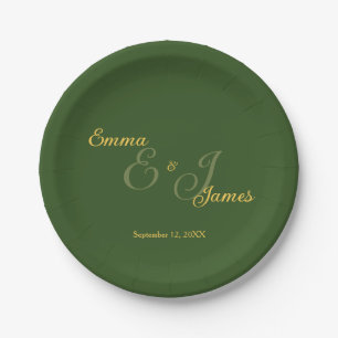 Minimal Olive Green and Gold Wedding  Paper Plate
