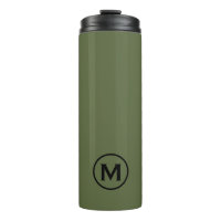Minimal Olive Green Black Monogram Travel Mug