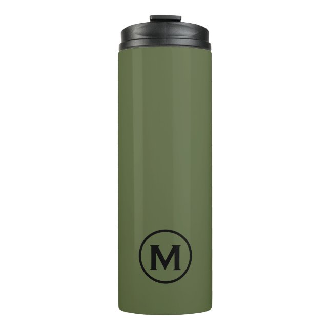 Minimal Olive Green Black Monogram Travel Mug (Front)