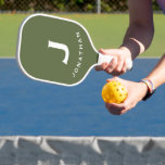 Minimal Olive Green Classic Monogram Pickleball Paddle<br><div class="desc">Masculine modern design features olive green background with easy to use template for a single letter and name in stylish classic professional leterring. The design repeats on the reverse side. Perfect pickleball gift for him.</div>