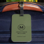 Minimal Olive Green Classic Typographic Monogram Luggage Tag<br><div class="desc">A professional vertical design in modern style with a olive green and black monogram emblem with large classic block typography initial monogram with name and title below. The text can easily be customised using the fields provided.</div>