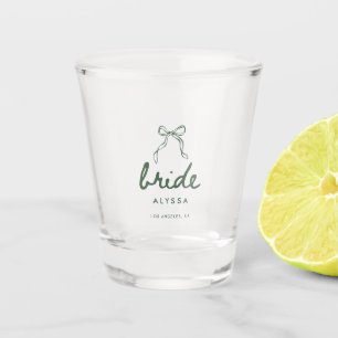 Minimal Olive Green Coquette Custom Bride's Name Shot Glass
