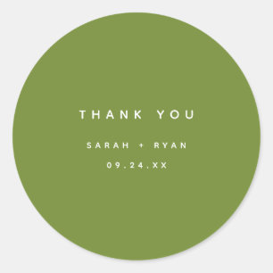 Minimal Olive Green "Thank You" Custom Wedding Classic Round Sticker