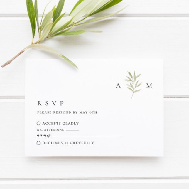 Minimal Olive Monogram Wedding RSVP Card (Creator Uploaded)