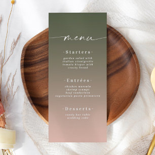 Minimal Ombre Hunter Green & Pink Wedding Menu