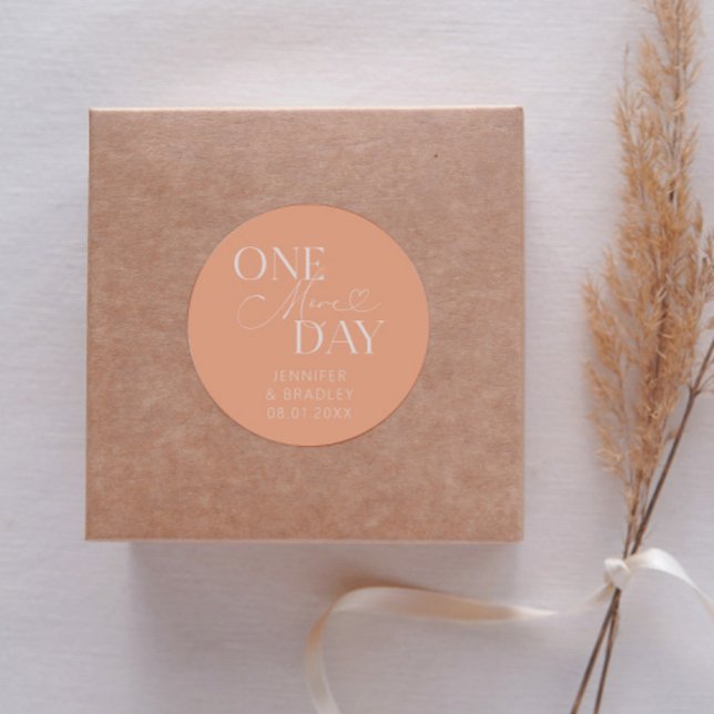 Minimal One More Day Wedding Rehearsal Peach Classic Round Sticker (Creator Uploaded)