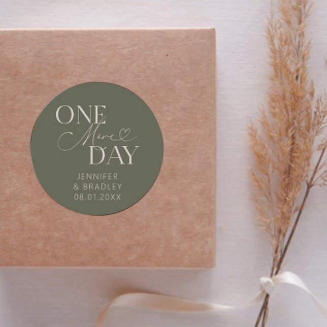 Minimal One More Day Wedding Rehearsal Sage Classic Round Sticker (Creator Uploaded)