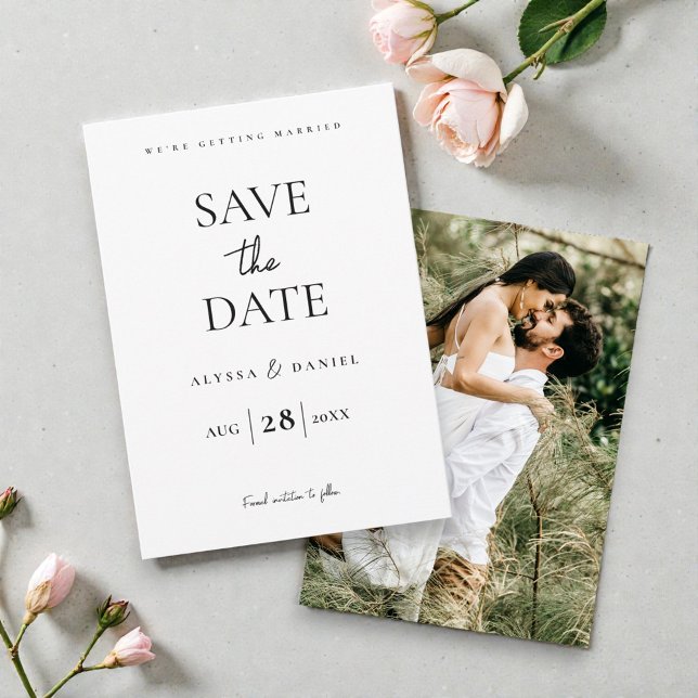 Minimal One Photo Modern QR code wedding website Save The Date (Minimal Modern Save the date photo wedding engagement card.)