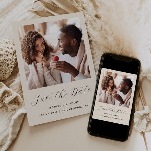 Minimal One Photo Script Beige Save The Date