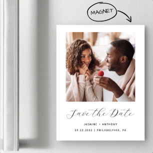 Minimal One Photo Script Black and White Magnetic Invitation