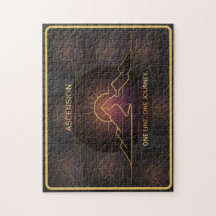 Minimal One-Stroke Mountain Ridge Sunrise Line Jigsaw Puzzle