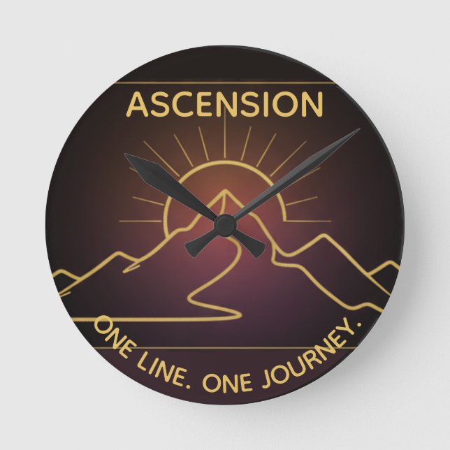 Minimal One-Stroke Mountain Ridge | Sunrise Line Round Clock (Front)