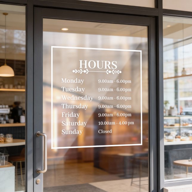 Minimal Opening Hours Transparent Window Cling  (Creator Uploaded)