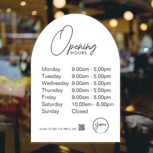 Minimal Opening Hours Transparent Window Cling