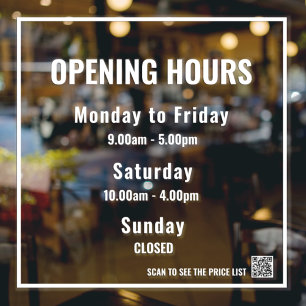 Minimal Opening Hours White  Window Cling