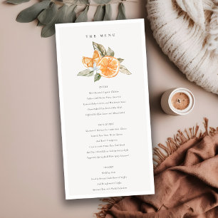 Minimal Orange Boho Botanical Wedding Menu Card