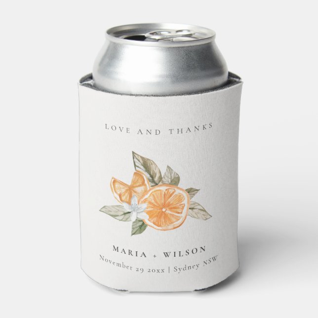 Minimal Orange Botanical Boho Love Thanks Wedding Can Cooler (Can Front)