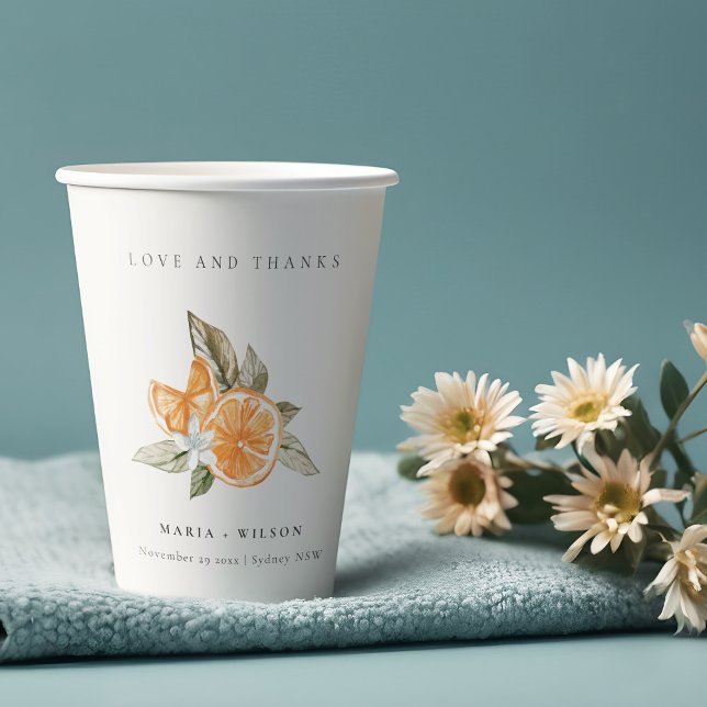 Minimal Orange Botanical Boho Love Thanks Wedding Paper Cups (Creator Uploaded)