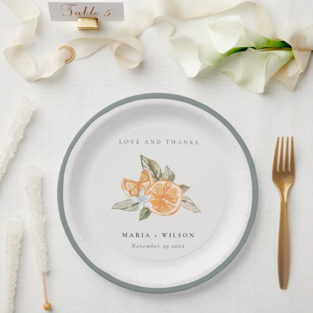 Minimal Orange Botanical Boho Love Thanks Wedding Paper Plate (Wedding)