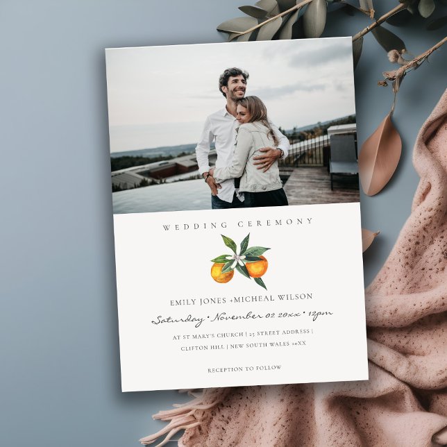 Minimal Orange Botanical Boho Photo Wedding Invite (Creator Uploaded)
