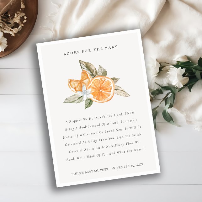 Minimal Orange Botanical Books For Baby Shower Enclosure Card (Creator Uploaded)