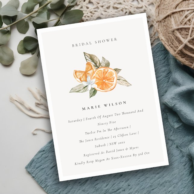 Minimal Orange Botanical Bridal Shower Invite (Creator Uploaded)