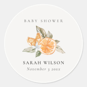 Minimal Orange Botanical Leafy Boho Baby Shower Classic Round Sticker
