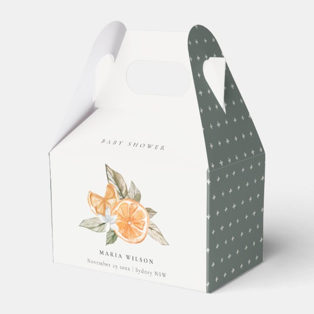 Minimal Orange Botanical Leafy Boho Baby Shower Favour Box (Front Side)