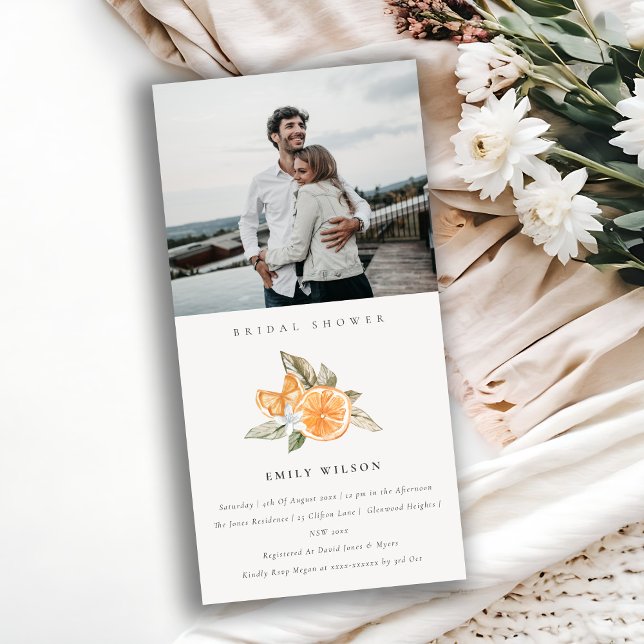Minimal Orange Fauna Photo Bridal Shower Invite (Creator Uploaded)