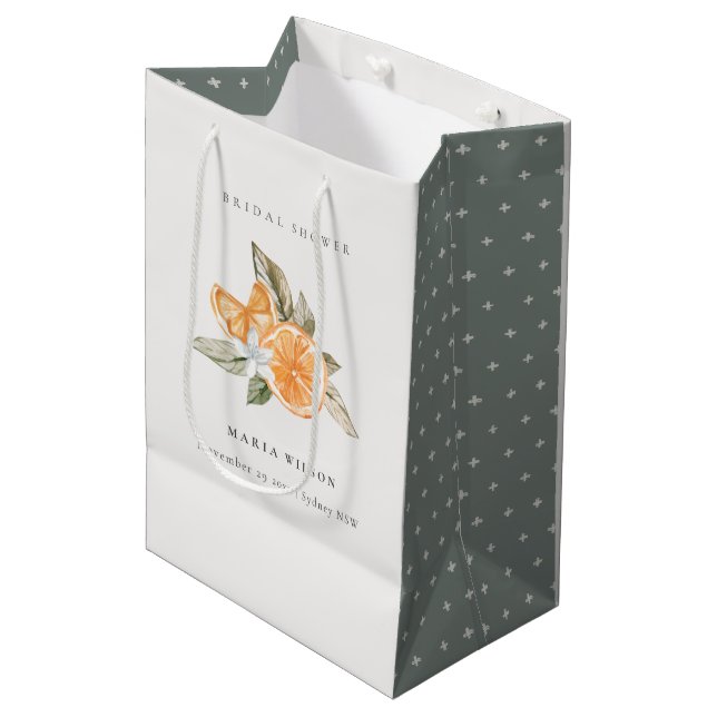 Minimal Orange Foliage Boho Foliage Bridal Shower Medium Gift Bag (Front Angled)