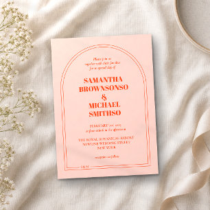 Minimal Orange Pink Simple Wedding Invitation