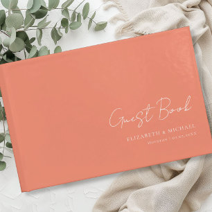 Minimal, OrangeHandwriting Script Wedding Guest Book