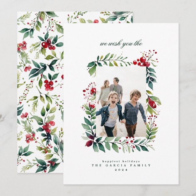 Minimal Organic Merry Christmas Star Wreath Photo Holiday Card (Front/Back)