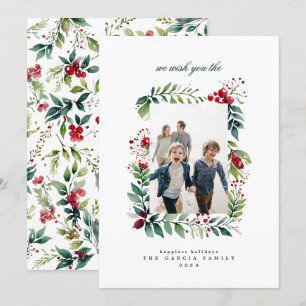 Minimal Organic Merry Christmas Star Wreath Photo Holiday Card