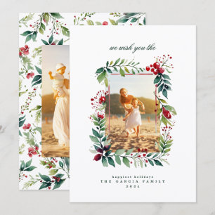 Minimal Organic Merry Christmas Star Wreath Photo Holiday Card