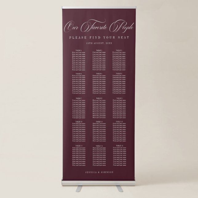 Minimal Our Favourite People Wedding Seating Chart Retractable Banner (Front)