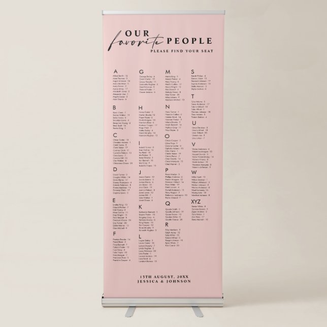 Minimal Our Favourite People Wedding Seating Chart Retractable Banner (Front)