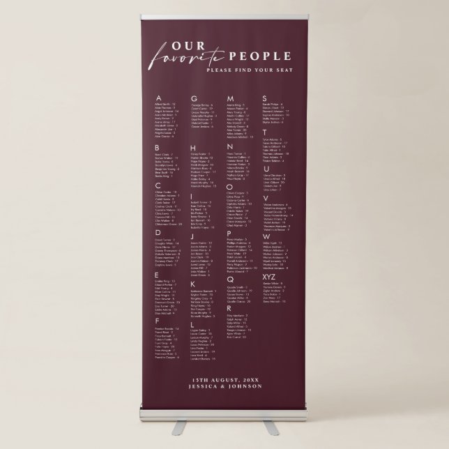 Minimal Our Favourite People Wedding Seating Chart Retractable Banner (Front)