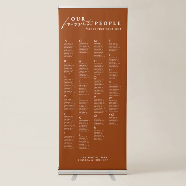 Minimal Our Favourite People Wedding Seating Chart Retractable Banner (Front)