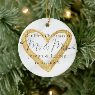 Minimal Our First Christmas Married Mr and Mrs Ceramic Tree Decoration