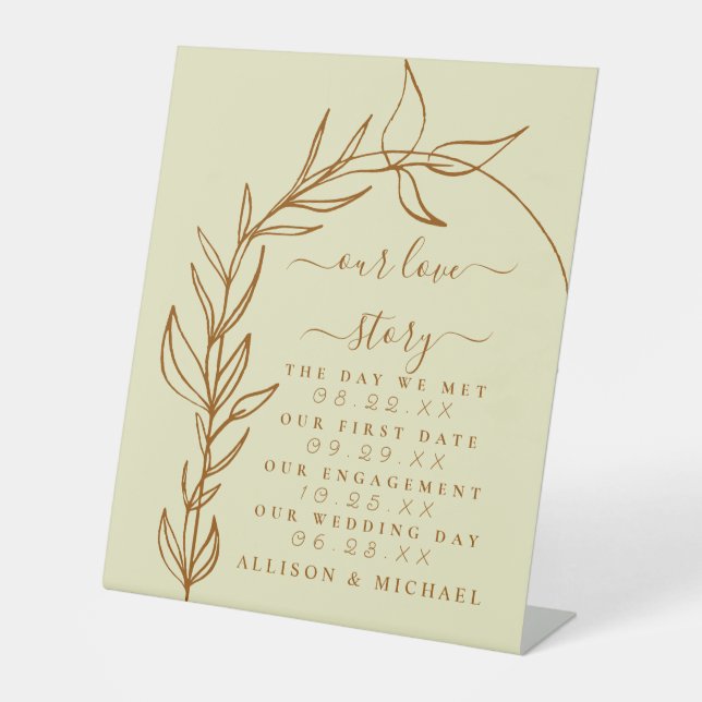 Minimal Our Love Story Timeline  Pedestal Sign (Front)