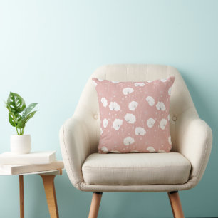 Minimal Pale Pink Flower White Floral Pattern Cushion