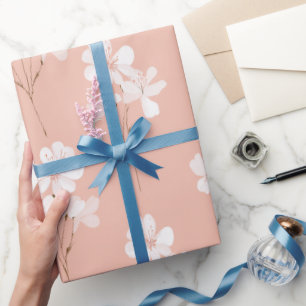 Minimal Pale Pink Flower White Floral Pattern Wrapping Paper