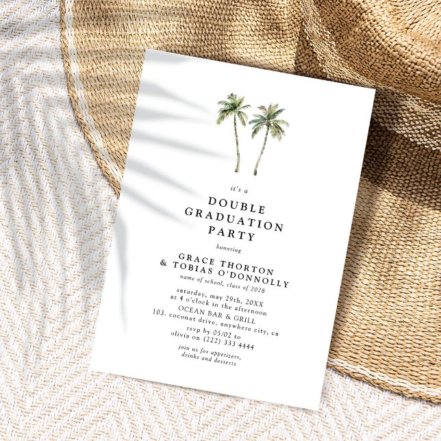 Minimal Palm Tree Double Graduation Party Invitation (Creator Uploaded)