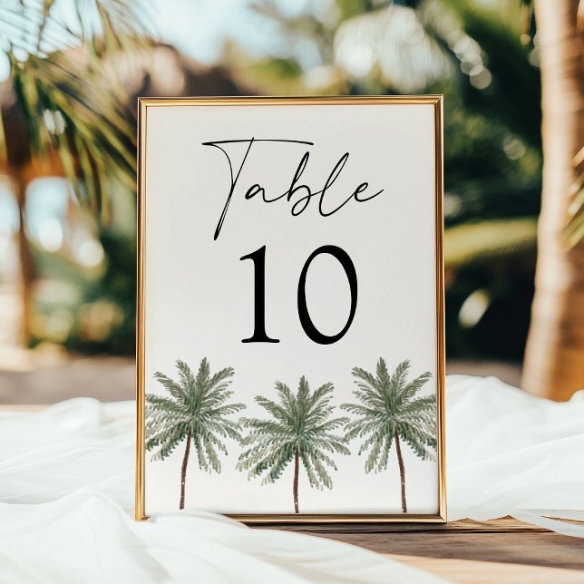 Minimal Palm Tree Ivory Wedding Table Number Card (Creator Uploaded)