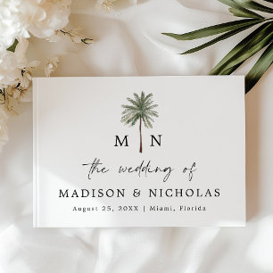Minimal Palm Tree Monogram Photo Wedding Guest Book